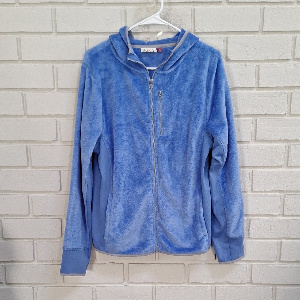 SO Bluish Purple Faux Fur Fleece Zip-Up Hooded Jacket. Size XL